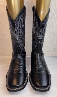 Veretta Boots Black Leather Western Cowboy Boots Men Size 9.5